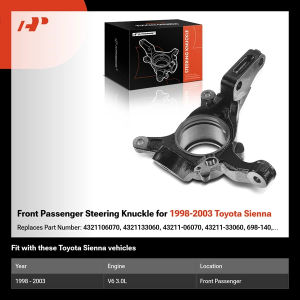 Front Passenger Steering Knuckle for 1998-2003 Toyota Sienna