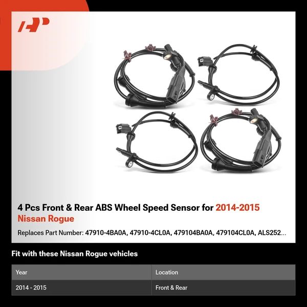 4 Pcs Front & Rear ABS Wheel Speed Sensor for 2014-2015 Nissan Rogue