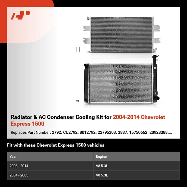 Radiator & AC Condenser Cooling Kit for 2004-2014 Chevrolet Express 1500