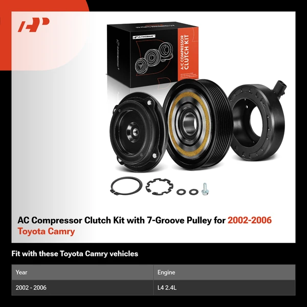 AC Compressor Clutch Kit with 7-Groove Pulley for 2002-2006 Toyota Camry