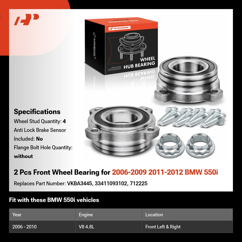 2 Pcs Front Wheel Bearing for 2006-2009 2011-2012 BMW 550i