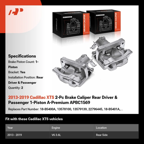 2013-2019 Cadillac XTS 2-Pc Brake Caliper Rear Driver & Passenger 1-Piston A-Premium APBC1569