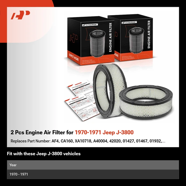 2 Pcs Engine Air Filter for 1970-1971 Jeep J-3800