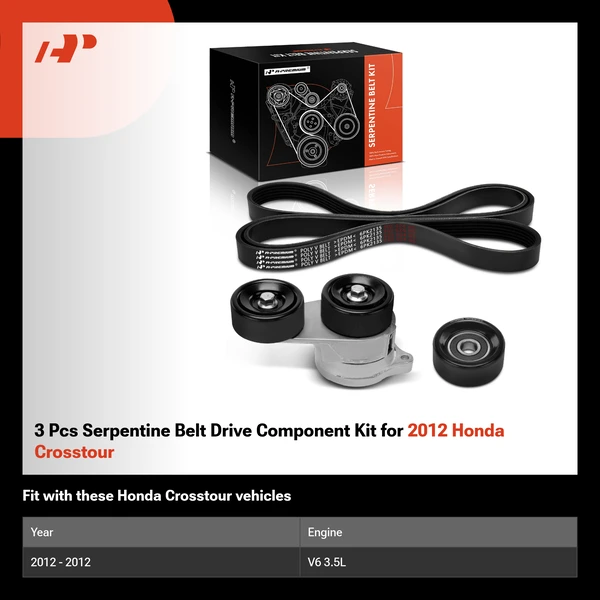 3 Pcs Serpentine Belt Drive Component Kit for 2012 Honda Crosstour