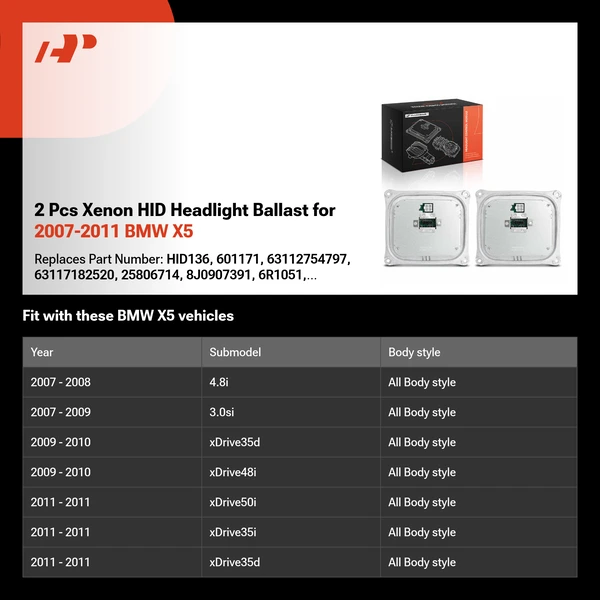 2 Pcs Xenon HID Headlight Ballast for 2007-2011 BMW X5