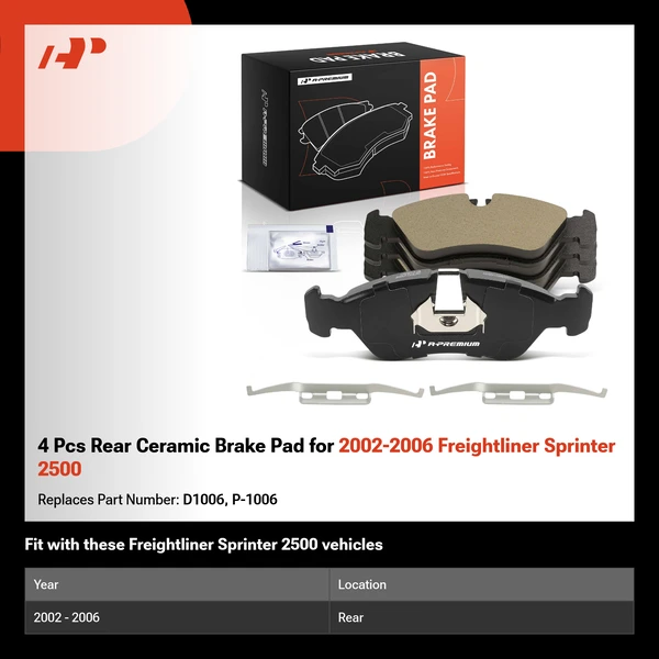 4 Pcs Rear Ceramic Brake Pad for 2002-2006 Freightliner Sprinter 2500