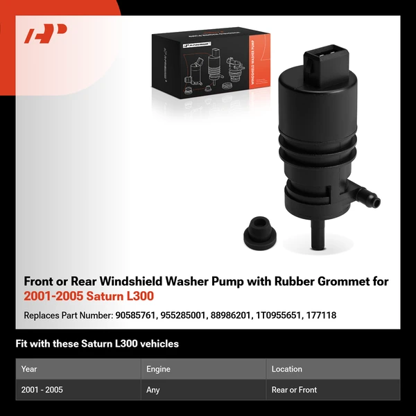 Front or Rear Windshield Washer Pump with Rubber Grommet for 2001-2005 Saturn L300
