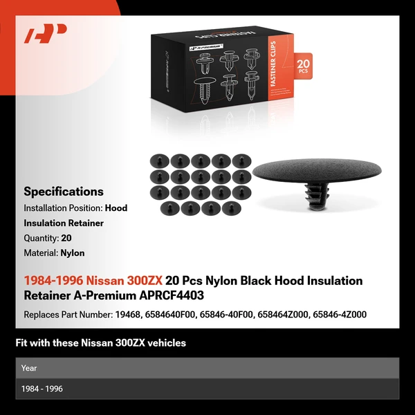 1984-1996 Nissan 300ZX 20 Pcs Nylon Black Hood Insulation Retainer A-Premium APRCF4403