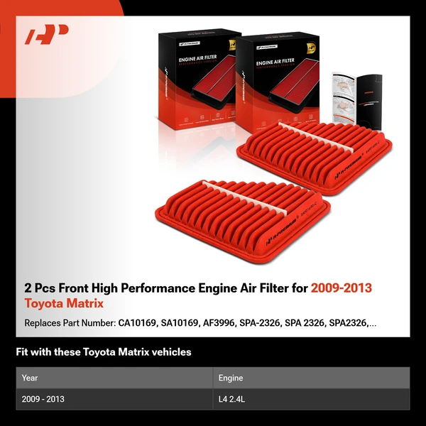 2 Pcs Front High Performance Engine Air Filter for 2009-2013 Toyota Matrix