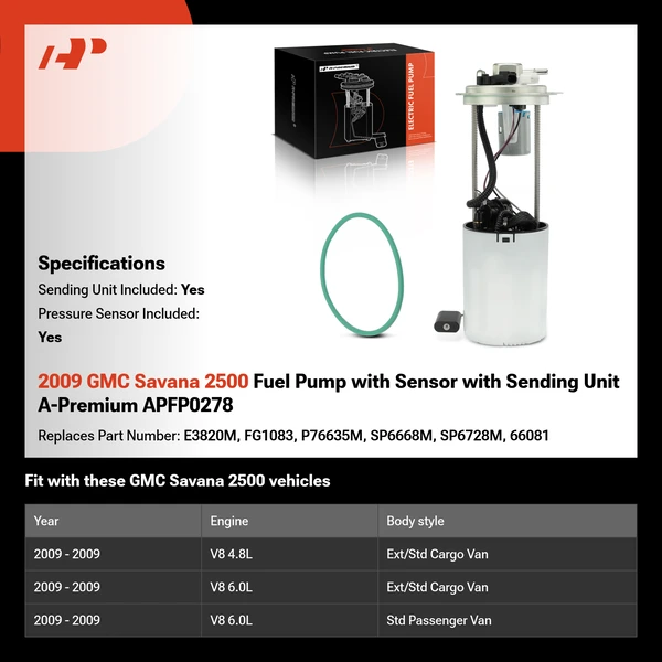 2009 GMC Savana 2500 Fuel Pump with Sensor with Sending Unit A-Premium APFP0278