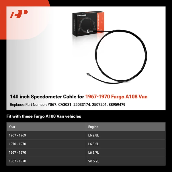 140 inch Speedometer Cable for 1967-1970 Fargo A108 Van