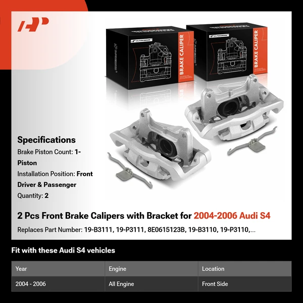 2 Pcs Front Brake Calipers with Bracket for 2004-2006 Audi S4