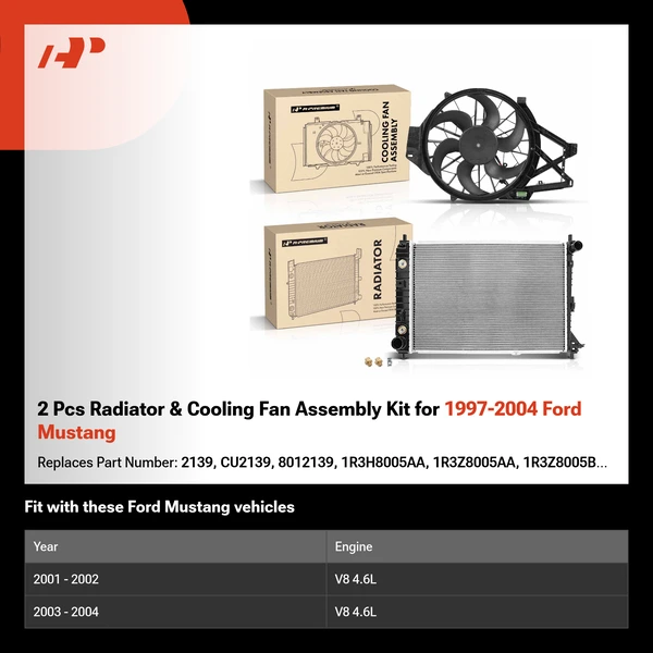 2 Pcs Radiator & Cooling Fan Assembly Kit for 1997-2004 Ford Mustang