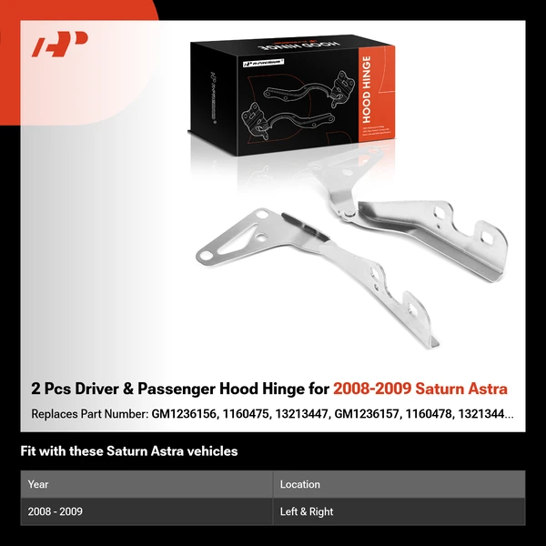 2 Pcs Driver & Passenger Hood Hinge for 2008-2009 Saturn Astra