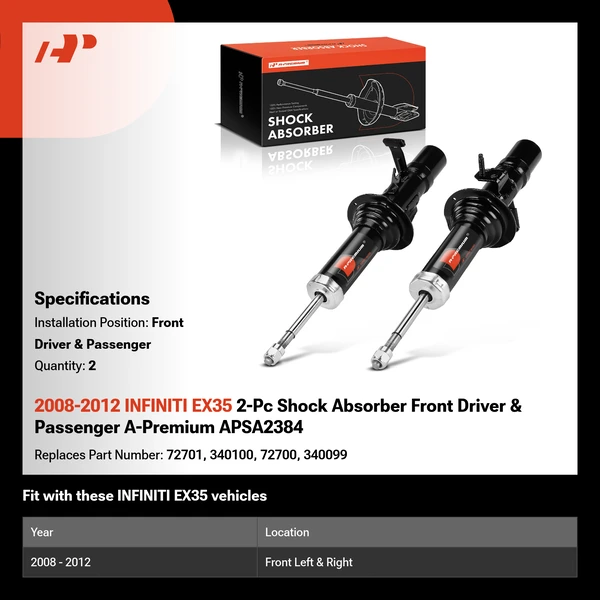 2008-2012 INFINITI EX35 2-Pc Shock Absorber Front Driver & Passenger A-Premium APSA2384