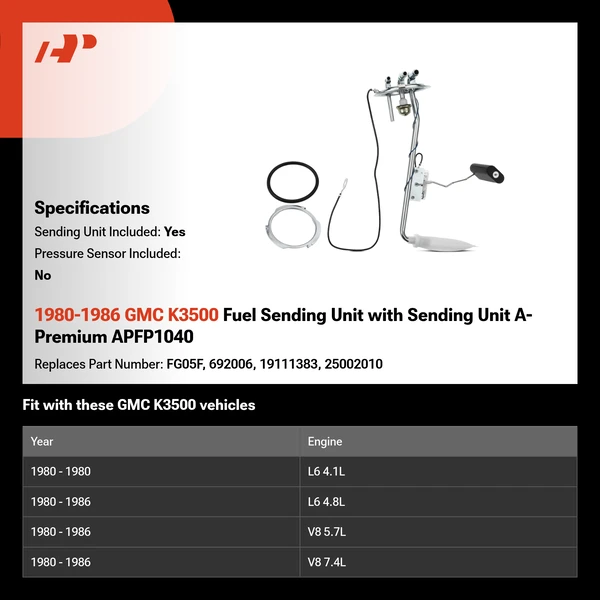 1980-1986 GMC K3500 Fuel Sending Unit with Sending Unit A-Premium APFP1040