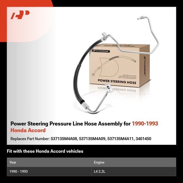 Power Steering Pressure Line Hose Assembly for 1990-1993 Honda Accord