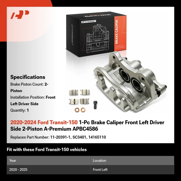 2020-2024 Ford Transit-150 1-Pc Brake Caliper Front Left Driver Side 2-Piston A-Premium APBC4586