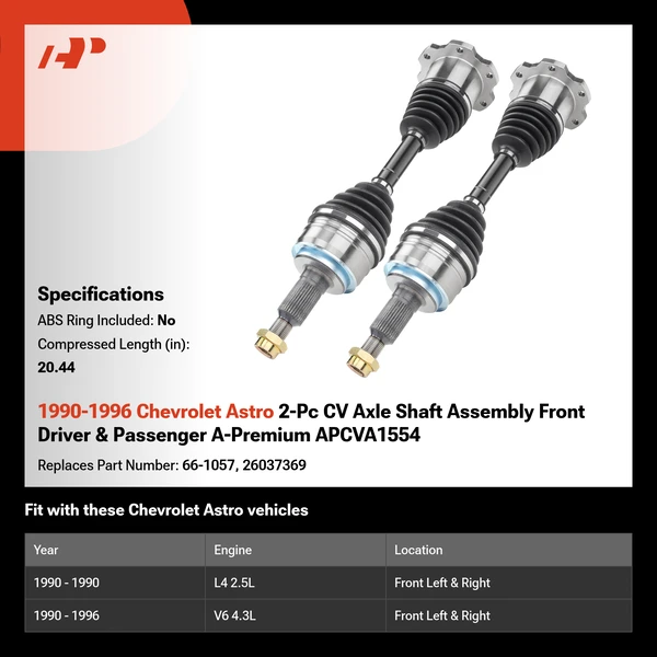 1990-1996 Chevrolet Astro 2-Pc CV Axle Shaft Assembly Front Driver & Passenger A-Premium APCVA1554