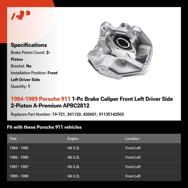 1984-1989 Porsche 911 1-Pc Brake Caliper Front Left Driver Side 2-Piston A-Premium APBC2812