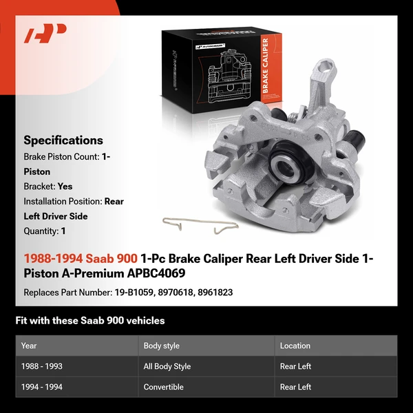 1988-1994 Saab 900 1-Pc Brake Caliper Rear Left Driver Side 1-Piston A-Premium APBC4069
