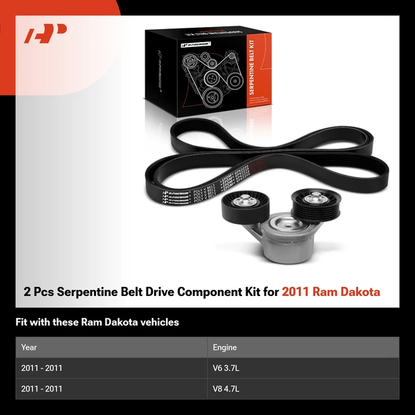 2 Pcs Serpentine Belt Drive Component Kit for 2011 Ram Dakota