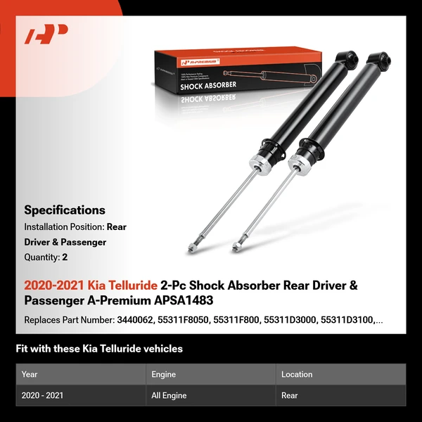 2020-2021 Kia Telluride 2-Pc Shock Absorber Rear Driver & Passenger A-Premium APSA1483