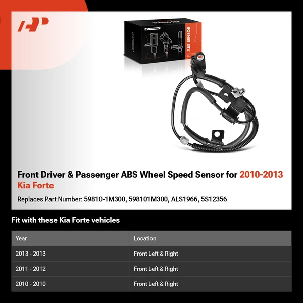 Front Driver & Passenger ABS Wheel Speed Sensor for 2010-2013 Kia Forte