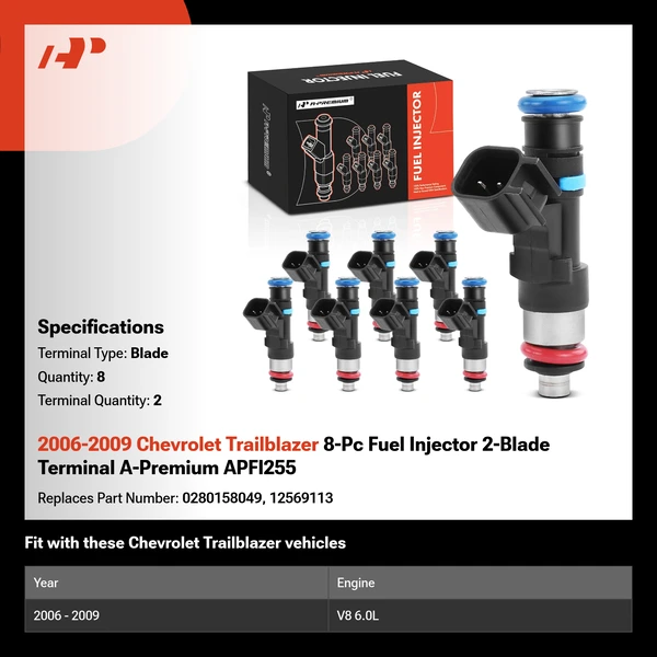 2006-2009 Chevrolet Trailblazer 8-Pc Fuel Injector 2-Blade Terminal A-Premium APFI255