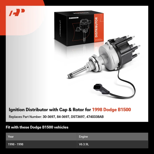 Ignition Distributor with Cap & Rotor for 1998 Dodge B1500
