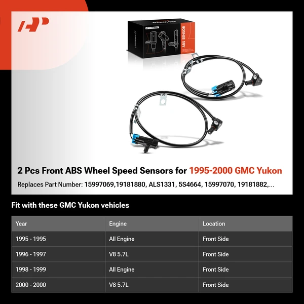 2 Pcs Front ABS Wheel Speed Sensors for 1995-2000 GMC Yukon