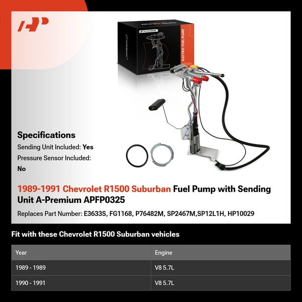 1989-1991 Chevrolet R1500 Suburban Fuel Pump with Sending Unit A-Premium APFP0325
