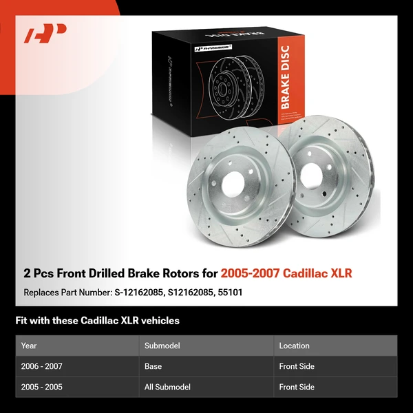2 Pcs Front Drilled Brake Rotors for 2005-2007 Cadillac XLR