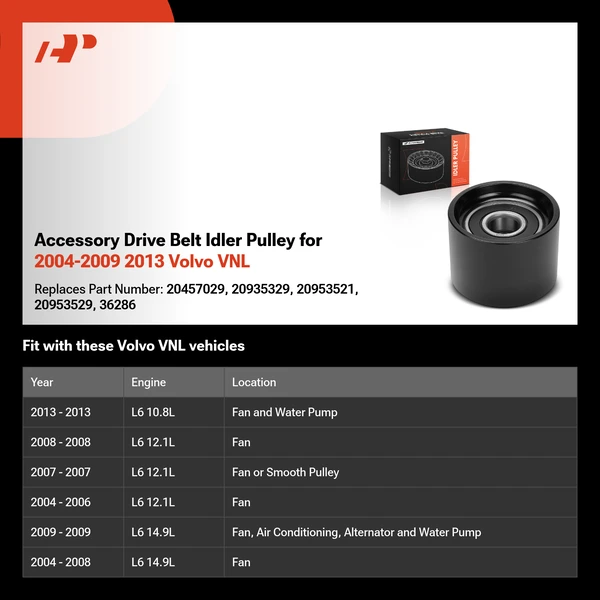 Accessory Drive Belt Idler Pulley for 2004-2009 2013 Volvo VNL