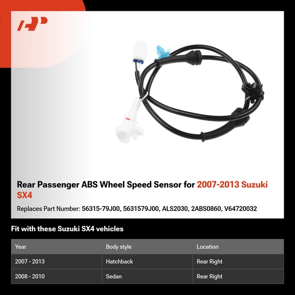 Rear Passenger ABS Wheel Speed Sensor for 2007-2013 Suzuki SX4