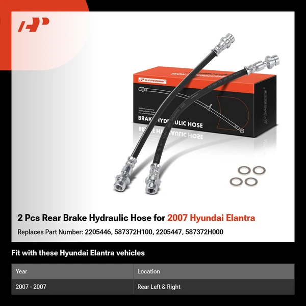 2 Pcs Rear Brake Hydraulic Hose for 2007 Hyundai Elantra