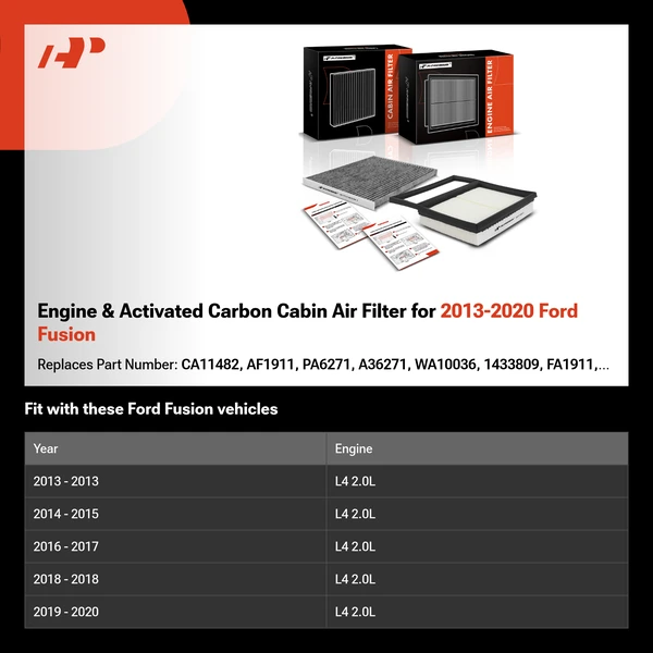 Engine & Activated Carbon Cabin Air Filter for 2013-2020 Ford Fusion