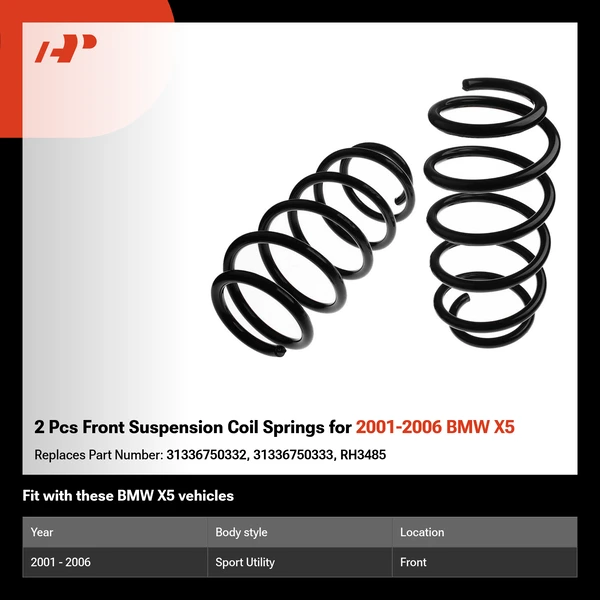2 Pcs Front Suspension Coil Springs for 2001-2006 BMW X5