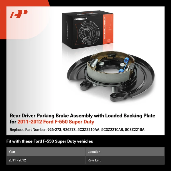 Rear Driver Parking Brake Assembly with Loaded Backing Plate for 2011-2012 Ford F-550 Super Duty