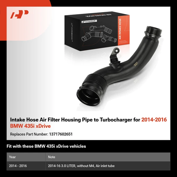Intake Hose Air Filter Housing Pipe to Turbocharger for 2014-2016 BMW 435i xDrive