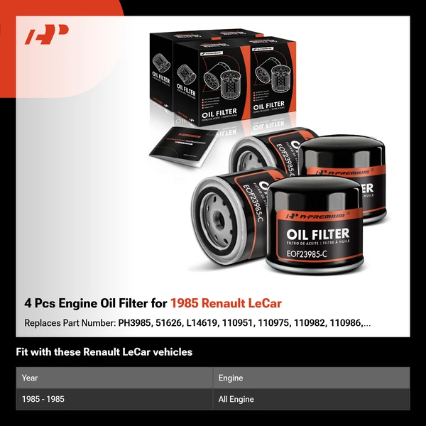 4 Pcs Engine Oil Filter for 1985 Renault LeCar