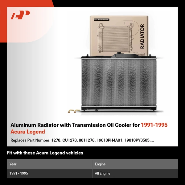 Aluminum Radiator with Transmission Oil Cooler for 1991-1995 Acura Legend