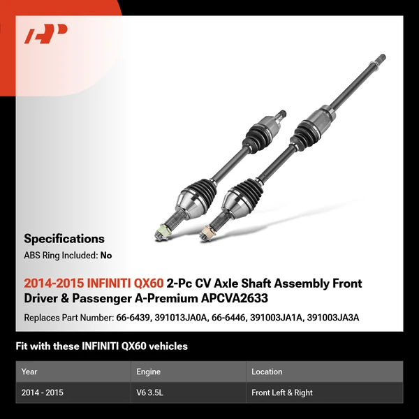2014-2015 INFINITI QX60 2-Pc CV Axle Shaft Assembly Front Driver & Passenger A-Premium APCVA2633