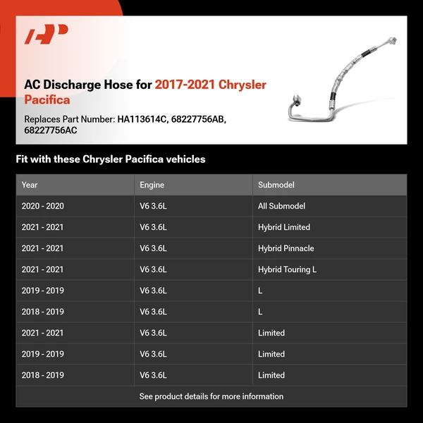 AC Discharge Hose for 2017-2021 Chrysler Pacifica