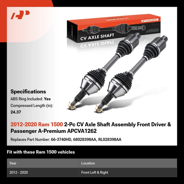 2012-2020 Ram 1500 2-Pc CV Axle Shaft Assembly Front Driver & Passenger A-Premium APCVA1262