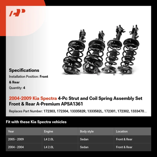 2004-2009 Kia Spectra 4-Pc Strut and Coil Spring Assembly Set Front & Rear A-Premium APSA1361