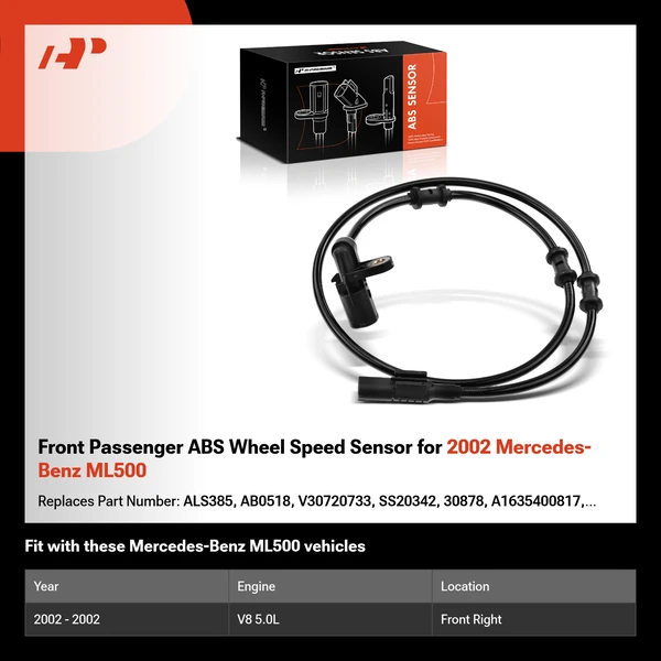Front Passenger ABS Wheel Speed Sensor for 2002 Mercedes-Benz ML500