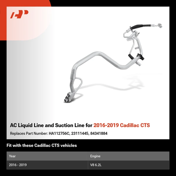 AC Liquid Line and Suction Line for 2016-2019 Cadillac CTS
