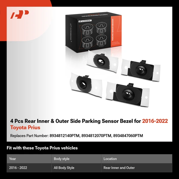 4 Pcs Rear Inner & Outer Side Parking Sensor Bezel for 2016-2022 Toyota Prius
