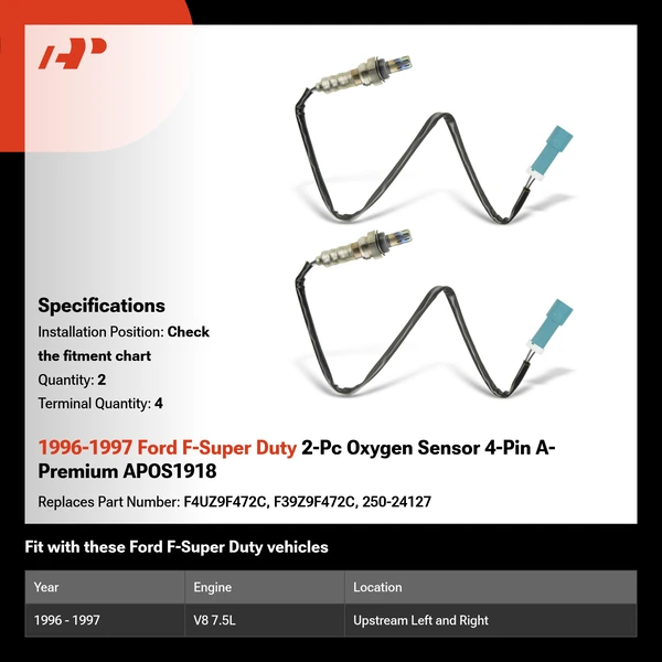 1996-1997 Ford F-Super Duty 2-Pc Oxygen Sensor 4-Pin A-Premium APOS1918